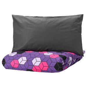 IKEA BLÅSKATA duvet cover and pillowcase(s), Twin Purple / Black Patterned, Ikea Ireland | 7640JOBME