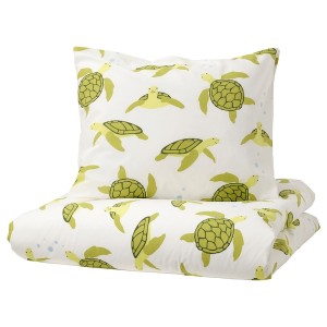 IKEA BLÅVINGAD duvet cover and pillowcase(s), Twin Turtle Pattern Green / White, Ikea Ireland | 9601FKOQM