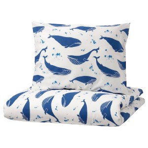 IKEA BLÅVINGAD duvet cover and pillowcase(s), Twin Whale Pattern Blue / White, Ikea Ireland | 6390ZWRCU