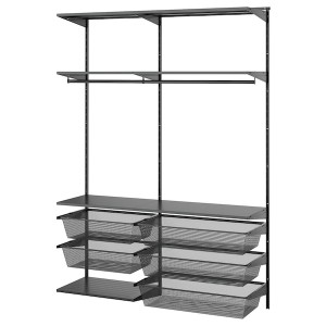 IKEA BOAXEL wardrobe combination, anthracite/metal, 57 1/8x15 3/4x79 in, Ikea Ireland | 8629IZHGF