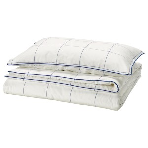 IKEA BREDVECKLARE duvet cover and pillowcase(s), Twin White Blue / Check, Ikea Ireland | 9284GSORH