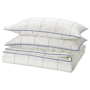 IKEA BREDVECKLARE duvet cover and pillowcase(s), Full/Queen (Double/Queen) White Blue / Check, Ikea Ireland | 2498LMPWD
