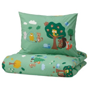 IKEA BRUMMIG duvet cover and pillowcase(s), forest animal pattern, Twin Multicolor, Ikea Ireland | 8205IDWAF