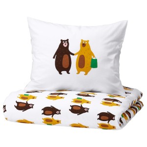 IKEA BRUMMIG duvet cover and pillowcase(s) Bear Pattern Yellow / Brown, Ikea Ireland | 2401TBWMJ