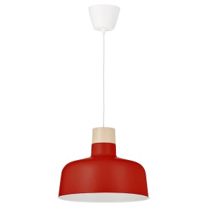 IKEA BUNKEFLO pendant lamp, 14 in Red / Birch, Ikea Ireland | 8357MSDHF