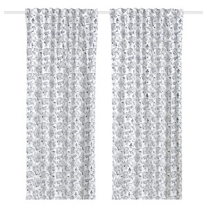 IKEA DOVREFIBBLOR curtains, 1 pair, white/dark blue, 57x98 in, Ikea Ireland | 4935ZPCAD