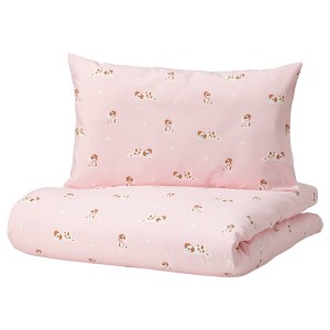 IKEA DRÖMSLOTT duvet cover 1 pillowcase f crib, 43x49/14x22 in Puppy Pattern / Pink, Ikea Ireland | 9263VKQDT