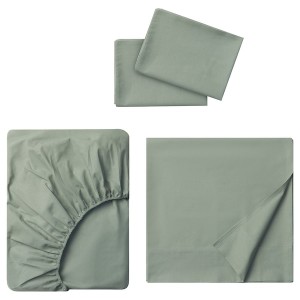 IKEA DVALA sheet set, Full/Double Gray / Green, Ikea Ireland | 7260WBXHA