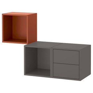 IKEA EKET wall-mounted storage combination, 41 3/8x13 3/4x27 1/2 in Dark Gray / Red / Brown, Ikea Ireland | 2708HTMXU