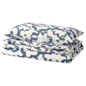 IKEA EKPURPURMAL duvet cover and pillowcase(s), Twin White Blue / Cloud, Ikea Ireland | 8650JWLYO