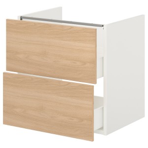 IKEA ENHET Bathroom vanity with 2 drawers, 24x18 3/4x24 in White / Oak Effect, Ikea Ireland | 3527ABNPL