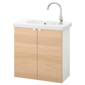 IKEA ENHET / TVÄLLEN Bathroom vanity with 2 doors, 25 1/2x13 1/8x26 in Oak Effect / White Glypen Faucet, Ikea Ireland | 7194CWKFZ