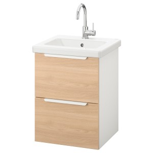IKEA ENHET / TVÄLLEN Bathroom vanity with 2 drawers, 19 5/8x19 1/8x26 in Oak Effect / White Glypen Faucet, Ikea Ireland | 9348CXZED