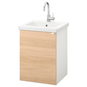 IKEA ENHET / TVÄLLEN sink cabinet with 1 door, 19 5/8x19 1/8x26 in Oak Effect / White Glypen Faucet, Ikea Ireland | 4053XLUSI
