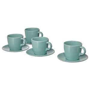 IKEA FÄRGKLAR cup and saucer, 8 oz, 4 pack Matte Light Turquoise, Ikea Ireland | 3546ESKNZ