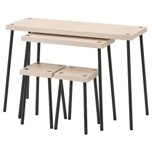 IKEA FRIDNÄS nesting tables with stools set of 4, black/birch effect, Ikea Ireland | 8723AVHCQ