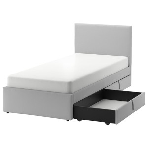 IKEA GLADSTAD upholstered bed, 2 storage boxes, Twin Kabusa Light Gray, Ikea Ireland | 2134QCNOZ