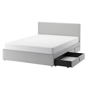 IKEA GLADSTAD upholstered bed, 2 storage boxes, Full Kabusa Light Gray, Ikea Ireland | 6730MYDVX