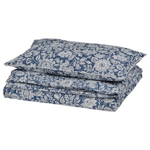 IKEA GLESSTARR duvet cover and pillowcase(s), Twin Dark Blue / White, Ikea Ireland | 4763XRINL