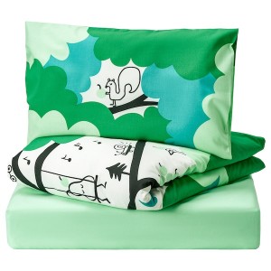 IKEA GRÖNFINK 3-piece bedlinen set for crib, 27 ½x52 in Green / Turquoise, Ikea Ireland | 3675JLKPE