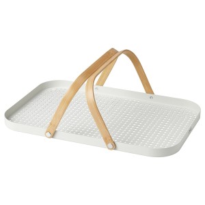 IKEA GRÖNFISK tray with handle, bamboo/white, 18x12 in, Ikea Ireland | 2403DWCIU