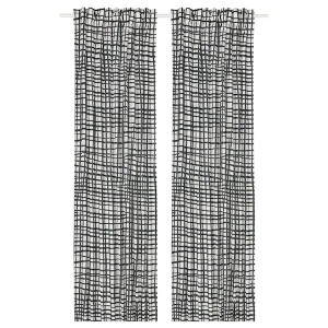 IKEA GRÖNKATTFOT curtains, 1 pair, white/black, 57x98 in, Ikea Ireland | 6203LJBTM