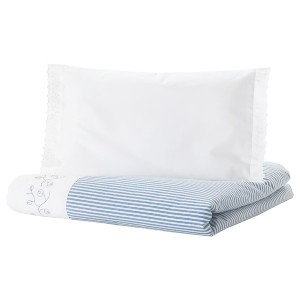IKEA GULSPARV duvet cover 1 pillowcase f crib, 43x49/14x22 in Stripe / Blue, Ikea Ireland | 6973NVXOB