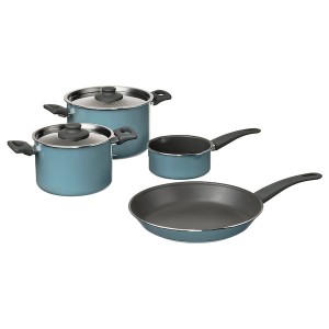 IKEA HEMLAGAD 6-piece cookware set Gray / Gray / Blue, Ikea Ireland | 2687RYXON
