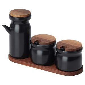 IKEA HULDHET spice jar with tray, set of 3, ceramic/black, 3 pack, Ikea Ireland | 4915FSYRX