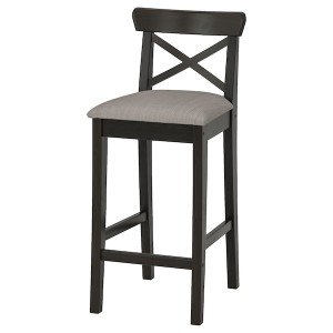 IKEA INGOLF bar stool with backrest, brown-black/Nolhaga gray-beige, 25 5/8 in, Ikea Ireland | 8270METKW