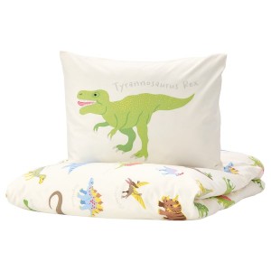 IKEA JÄTTELIK duvet cover and pillowcase(s), Dinosaurs/white, Twin, Ikea Ireland | 1908XRNEI