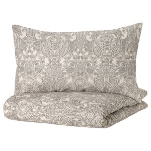 IKEA JÄTTEVALLMO duvet cover and pillowcase(s), King Beige / Dark Gray, Ikea Ireland | 0274DOFIK