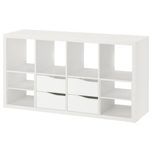 IKEA KALLAX shelving unit, with 4 drawers with 2 shelf inserts, 57 7/8x30 3/8 in Wave Shaped White, Ikea Ireland | 8975QZFVJ