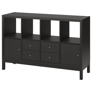 IKEA KALLAX shelving unit with underframe, with 2 doors/4 drawers, 57 7/8x37 in Black / Brown, Ikea Ireland | 2571GAJUC