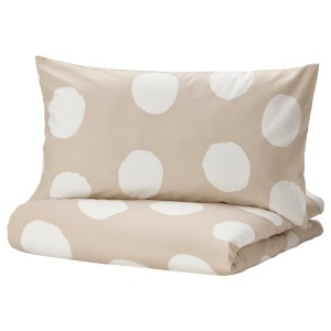 IKEA KLYNNETÅG duvet cover and pillowcase(s), Full/Queen (Double/Queen) Beige / White / Dotted, Ikea Ireland | 1964JKTIR