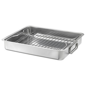 IKEA KONCIS roasting pan with grill rack, stainless steel, 16x13 in, Ikea Ireland | 4216TISPO