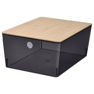 IKEA KUGGIS box with lid, 10 ¼x13 ¾x6 in Transparent Black / Bamboo, Ikea Ireland | 0725YGBUM