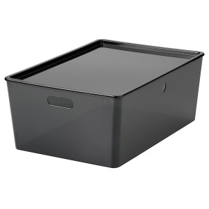 IKEA KUGGIS box with lid, 14 ½x21 ¼x8 ¼ in Transparent Black, Ikea Ireland | 7893JLUZD
