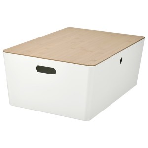 IKEA KUGGIS box with lid, 14 ½x21 ¼x8 ¼ in White / Bamboo, Ikea Ireland | 5419DNZBW
