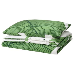 IKEA KUNGSCISSUS duvet cover and pillowcase(s), Twin White / Green, Ikea Ireland | 0513SAYUG