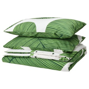 IKEA KUNGSCISSUS duvet cover and pillowcase(s), King White / Green, Ikea Ireland | 8156JDPGO