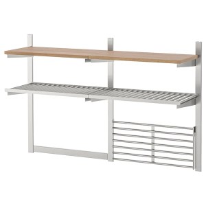 IKEA KUNGSFORS wall storage with grid + knife rack, stainless steel/ash veneer, Ikea Ireland | 4596FPNBO