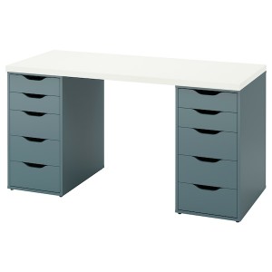 IKEA LAGKAPTEN / ALEX desk, 55 1/8x23 5/8 in White / Gray / Turquoise, Ikea Ireland | 1732KDCSU
