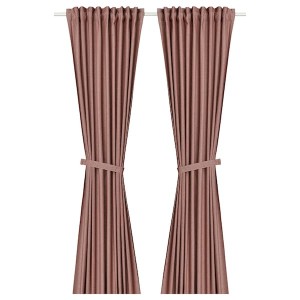 IKEA LENDA curtains with tie-backs, 1 pair, 55x98 in Brown / Red, Ikea Ireland | 6478PSUGB