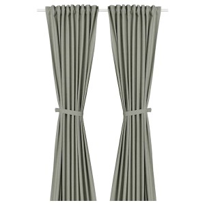 IKEA LENDA curtains with tie-backs, 1 pair, 55x98 in Light Gray / Green, Ikea Ireland | 1839OCJBM