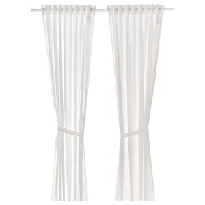 IKEA LEN Curtains with tie-backs, 1 pair, dotted, white, 47x98 in, Ikea Ireland | 2503PONHZ