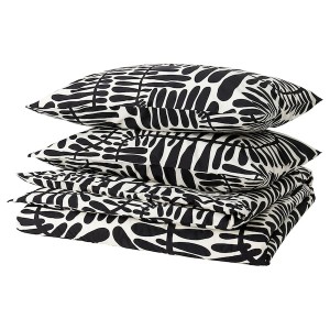 IKEA MAJSMOTT duvet cover and pillowcase(s), Full/Queen (Double/Queen) Off White / Black, Ikea Ireland | 1548AGKZV