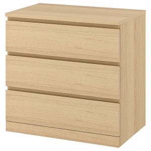 IKEA MALM 3-drawer chest, 31 1/2x30 3/4 in White Stained / Oak Veneer, Ikea Ireland | 5192FOBCP