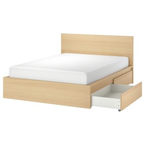 IKEA MALM high bed frame/2 storage boxes, Queen White Stained Oak Veneer, Ikea Ireland | 0175NMLSK
