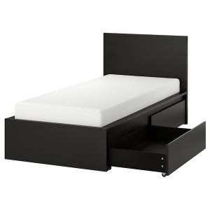 IKEA MALM high bed frame/2 storage boxes, Twin Black / Brown, Ikea Ireland | 6053QGBXE